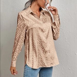New satin leopard print button down top
